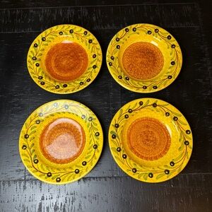 Deruta Set Of 4 Cereal Salad Bowls Ceramic Nova Made In Italy Gold Yellow Olives